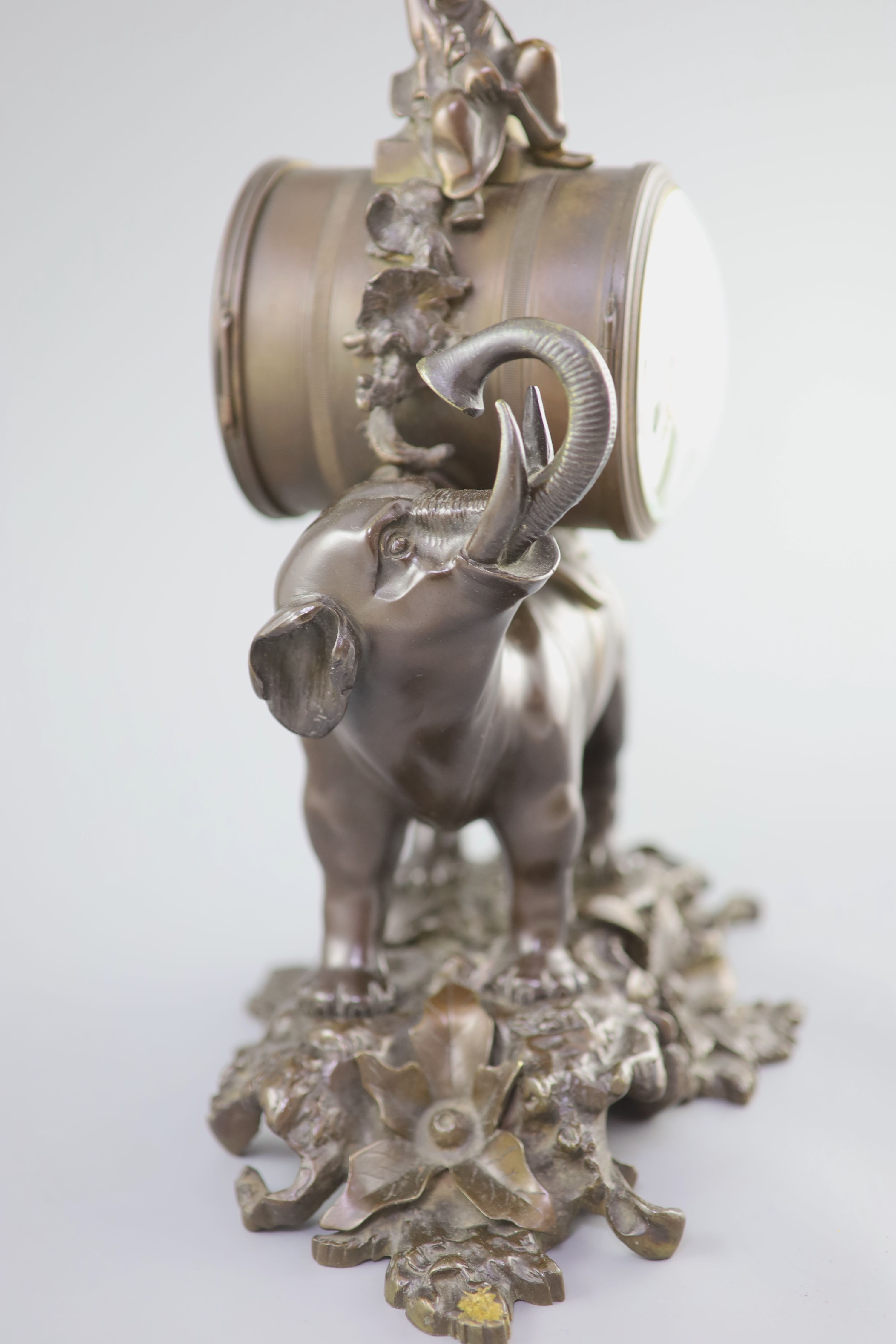 A 19th century Louis XV style bronze ‘pendule a l’elephant’, 40cm high